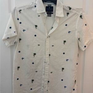 Men's Casual White Shirt with Tropical Print